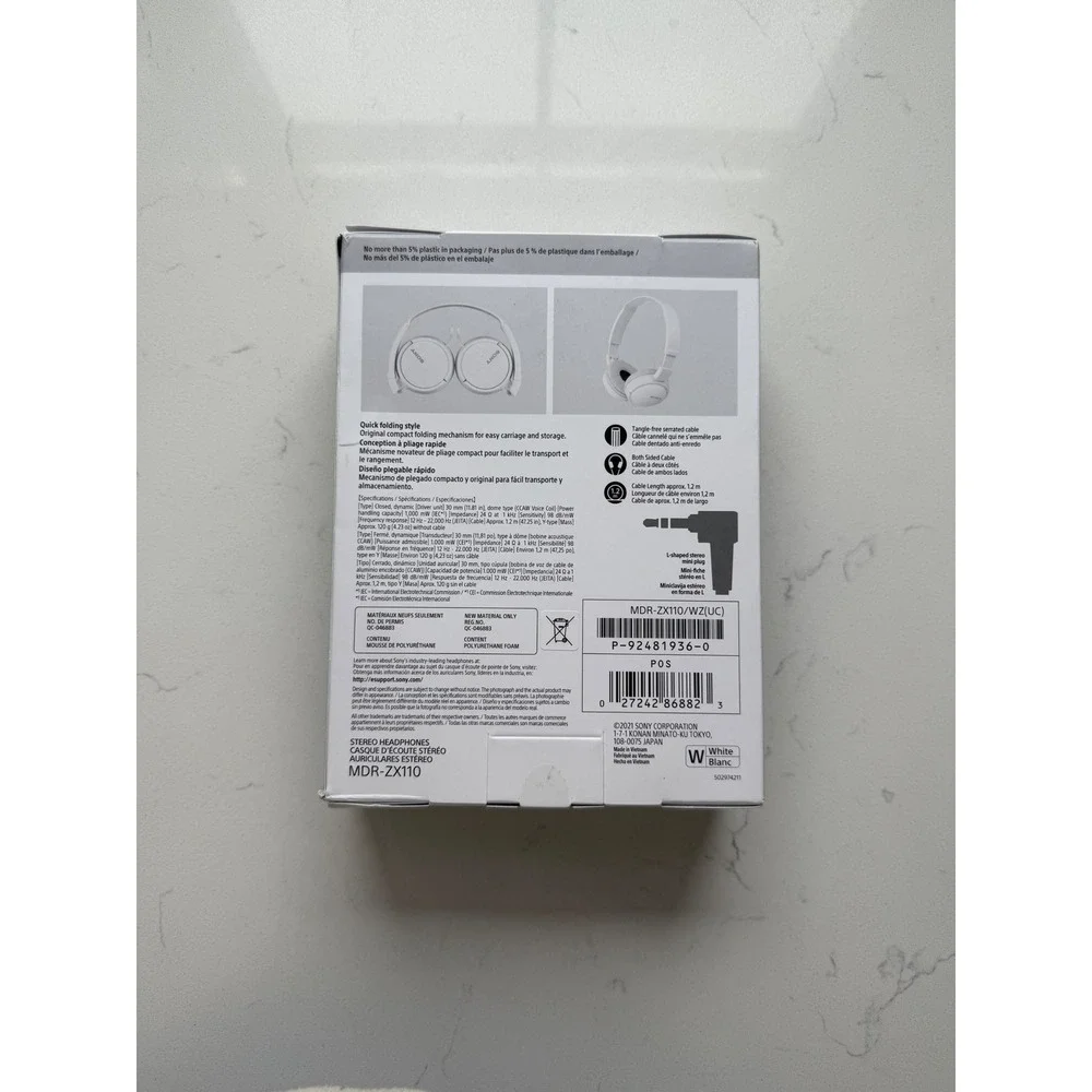 Sony MDR-ZX110 Wired On-Ear Headphones‎ - White - NWB